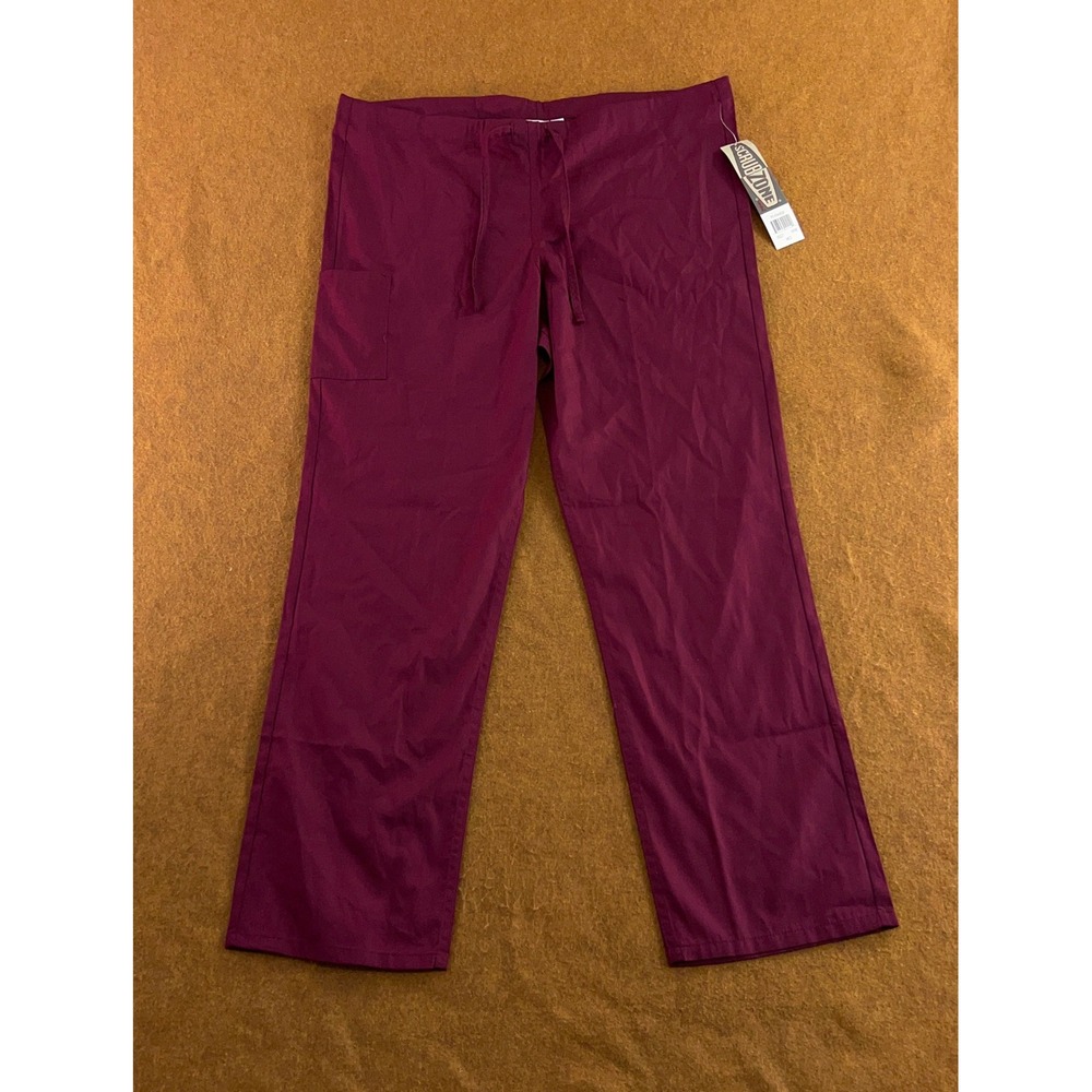 ScrubZone Unisex Medium Wine Burgundy Drawstring Cargo Medical Scrub Pants NWT